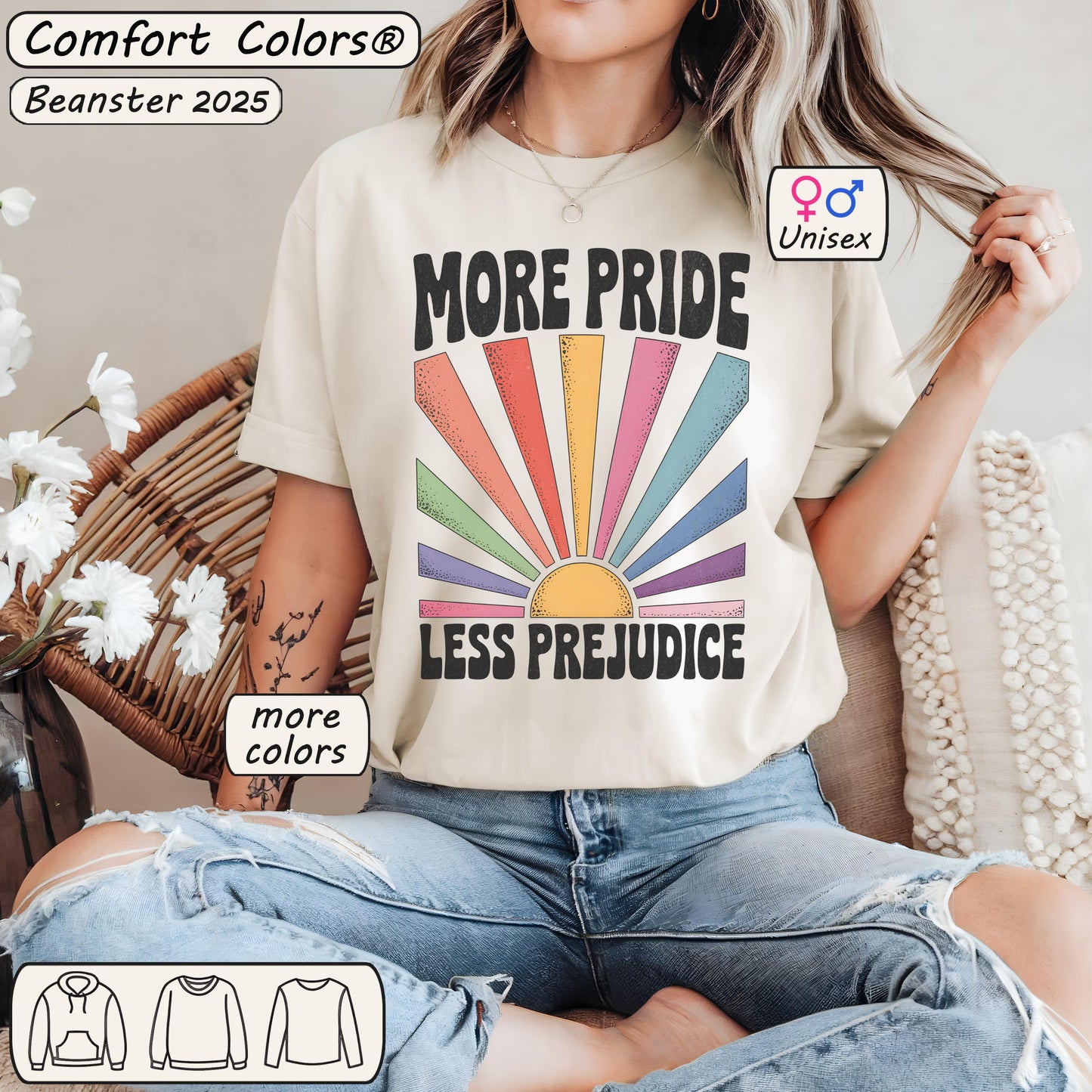 More Pride Less Prejudice Retro Rainbow Tee 🌈
