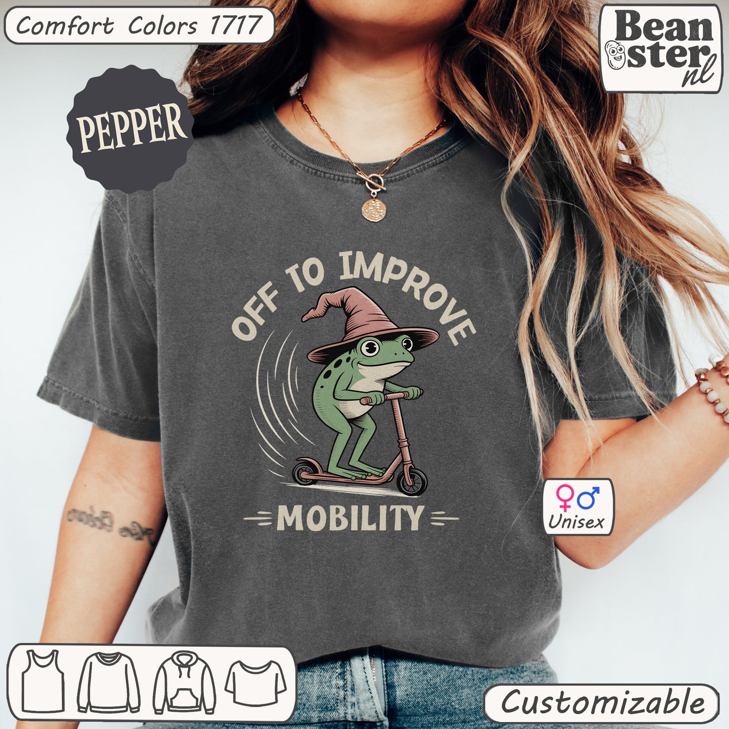Off to improve mobility funny frog scooter t-shirt design