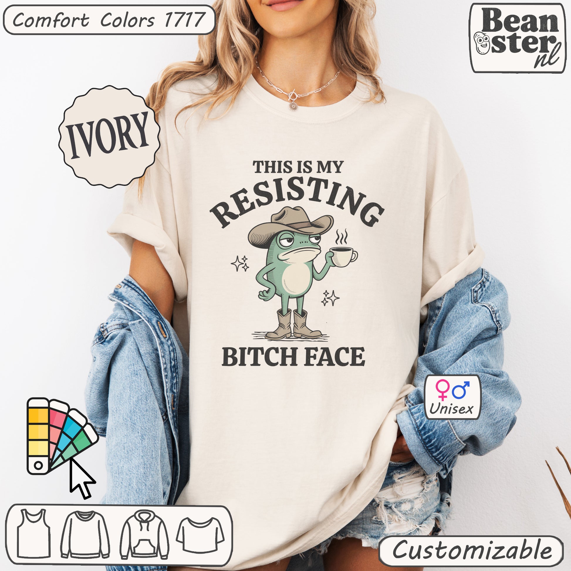 Quirky frog shirt with Resisting Bitch Face design
