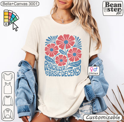 Radicalized By Basic Decency abstract floral t-shirt – original activist design