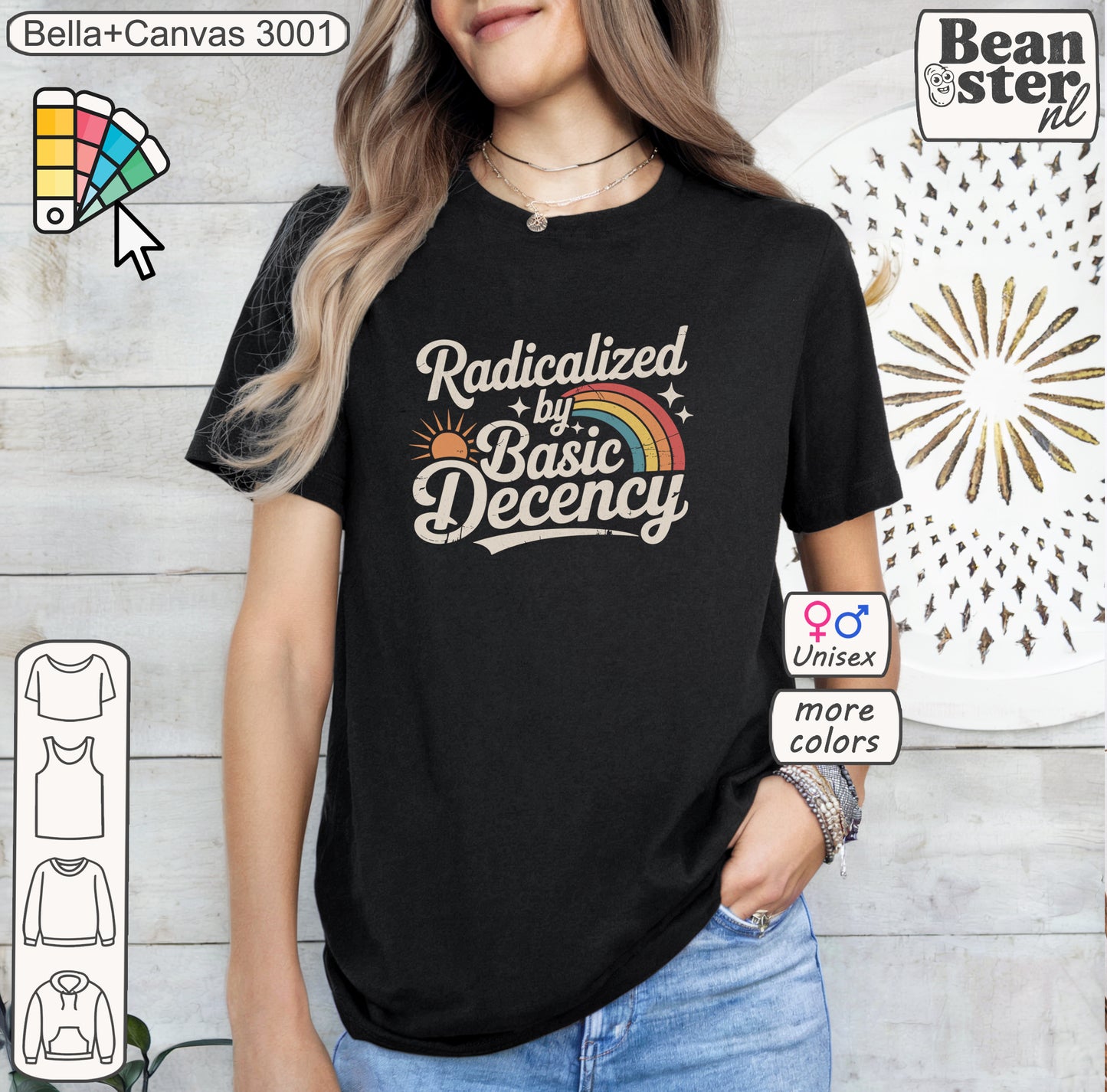 Radicalized By Basic Decency retro rainbow t-shirt