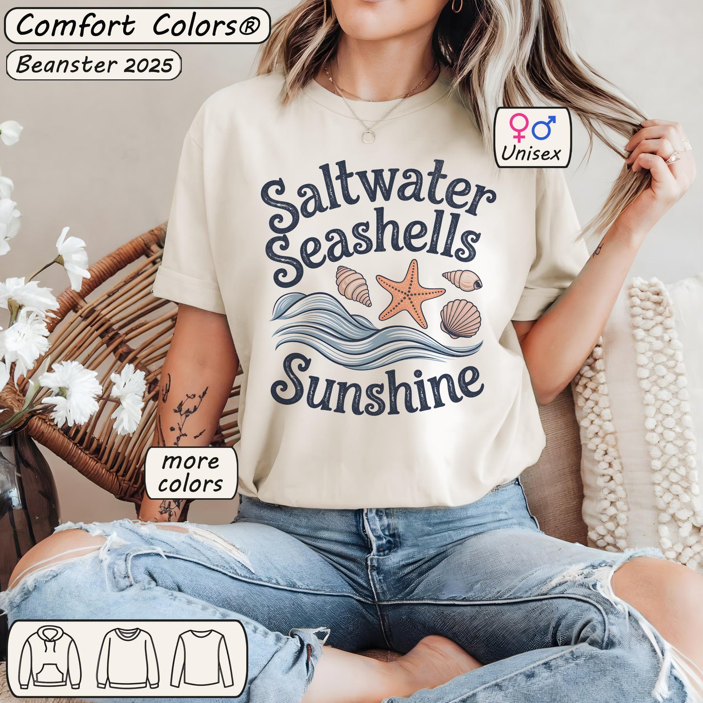 Saltwater Seashells Sunshine Tee – Vintage Beach Vibes