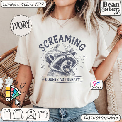 Quirky Raccoon Tee – Screaming Counts As Therapy