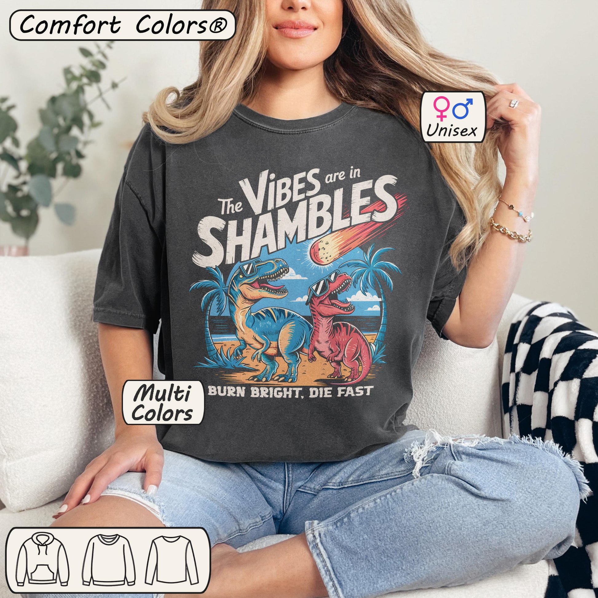 The Vibes Are In Shambles T-Shirt – Funny Retro Dinosaur Tee