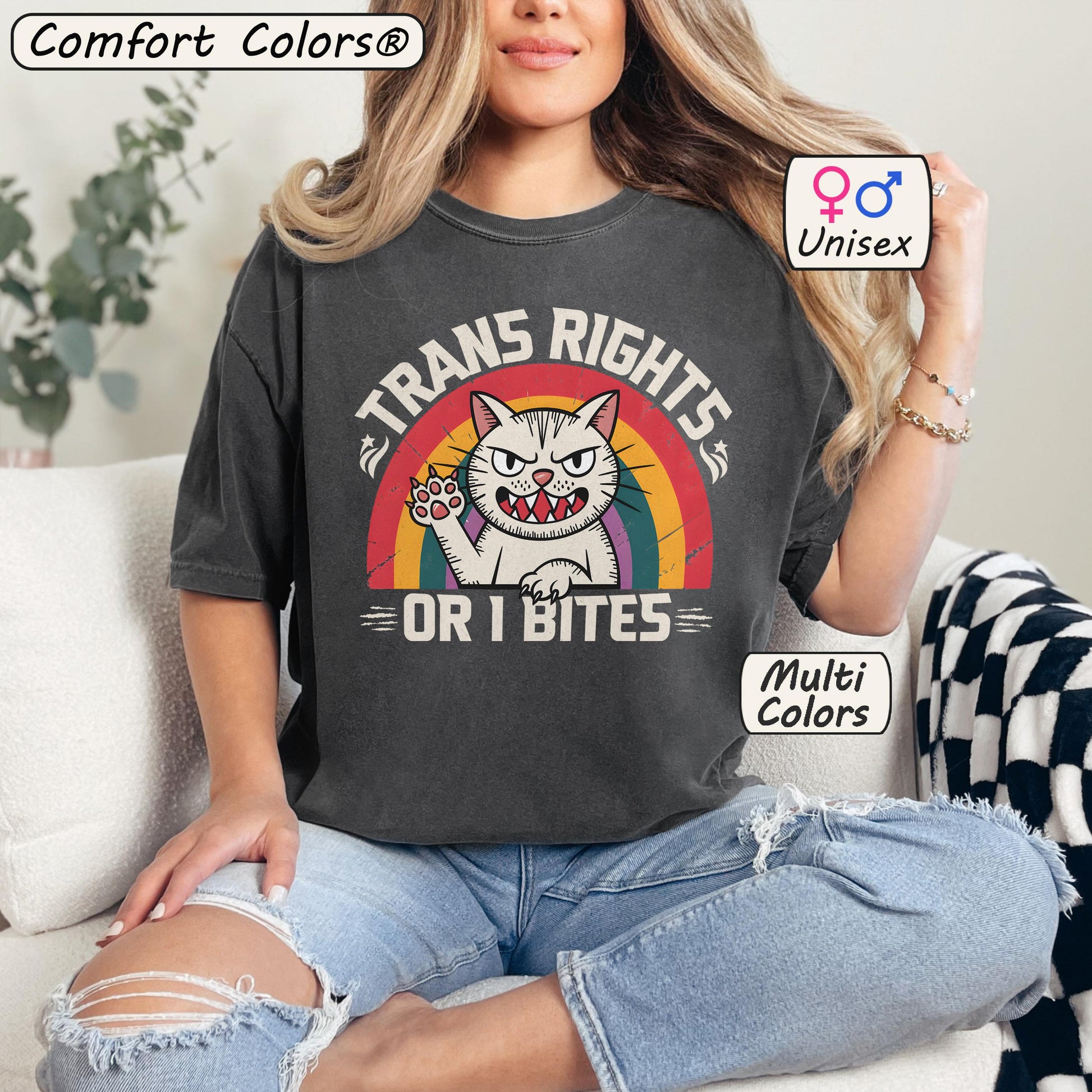 Trans Rights or I Bites Shirt – Funny LGBTQ Cat Tee