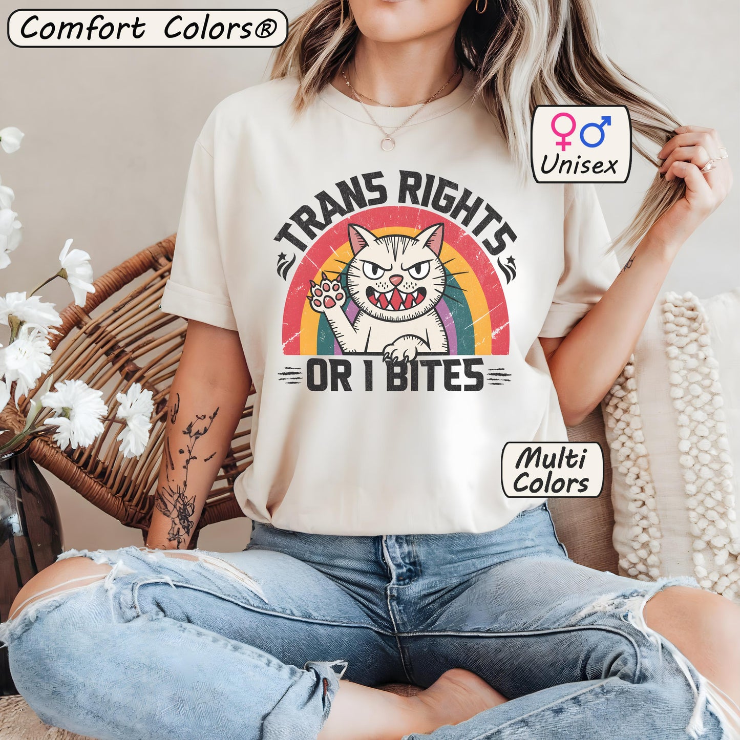 Trans Rights or I Bites Shirt – Funny LGBTQ Cat Tee