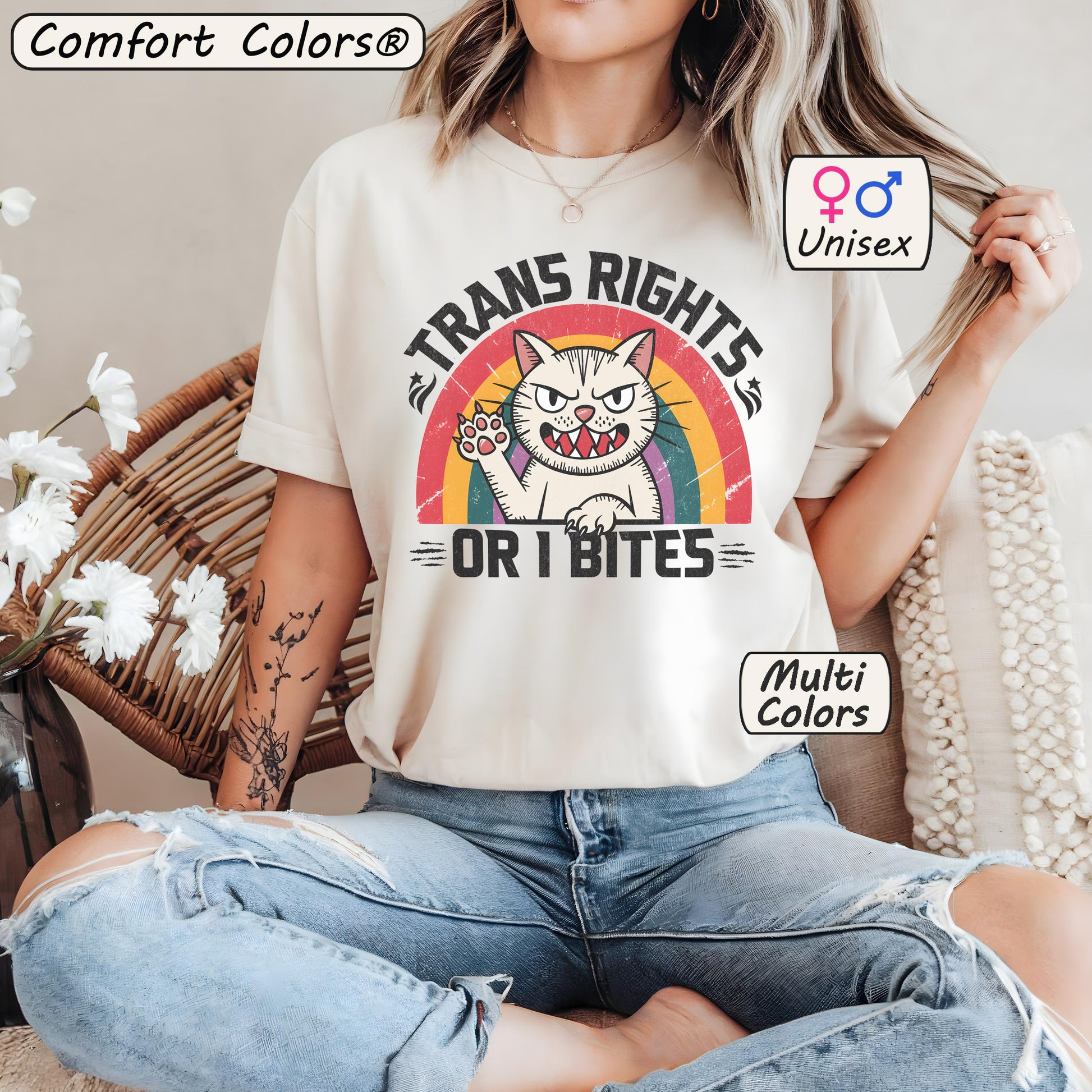 Trans Rights or I Bites Shirt – Funny LGBTQ Cat Tee