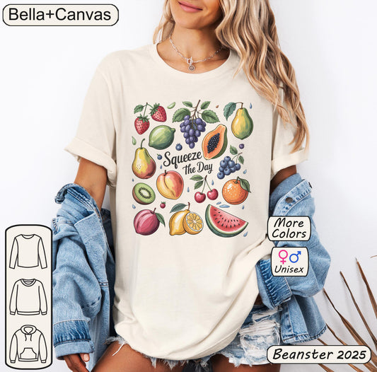 Tropical Summer Fruits Grid Tee – Cute Vegan Style
