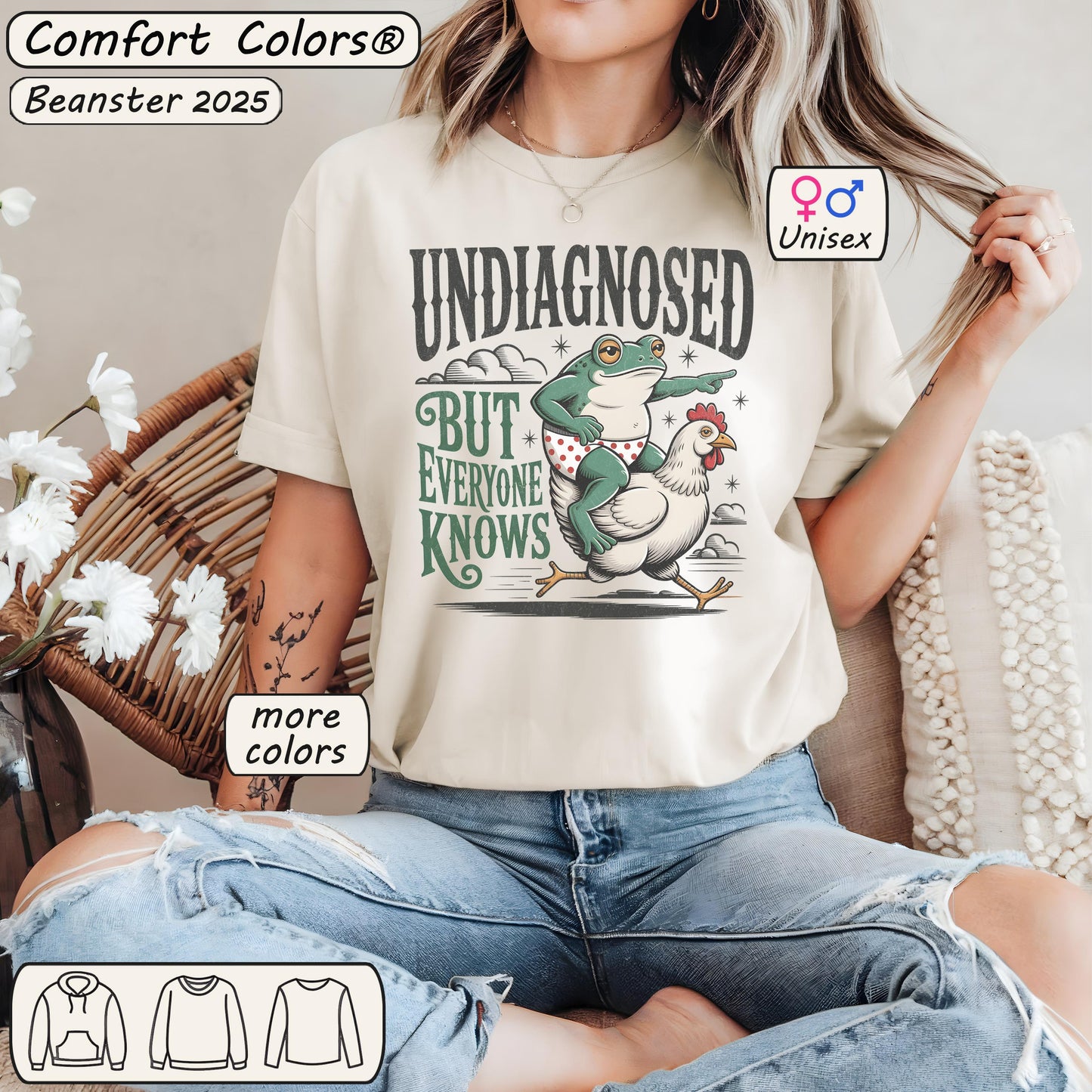 Undiagnosed But Everyone Knows Frog Riding Chicken Funny Tee