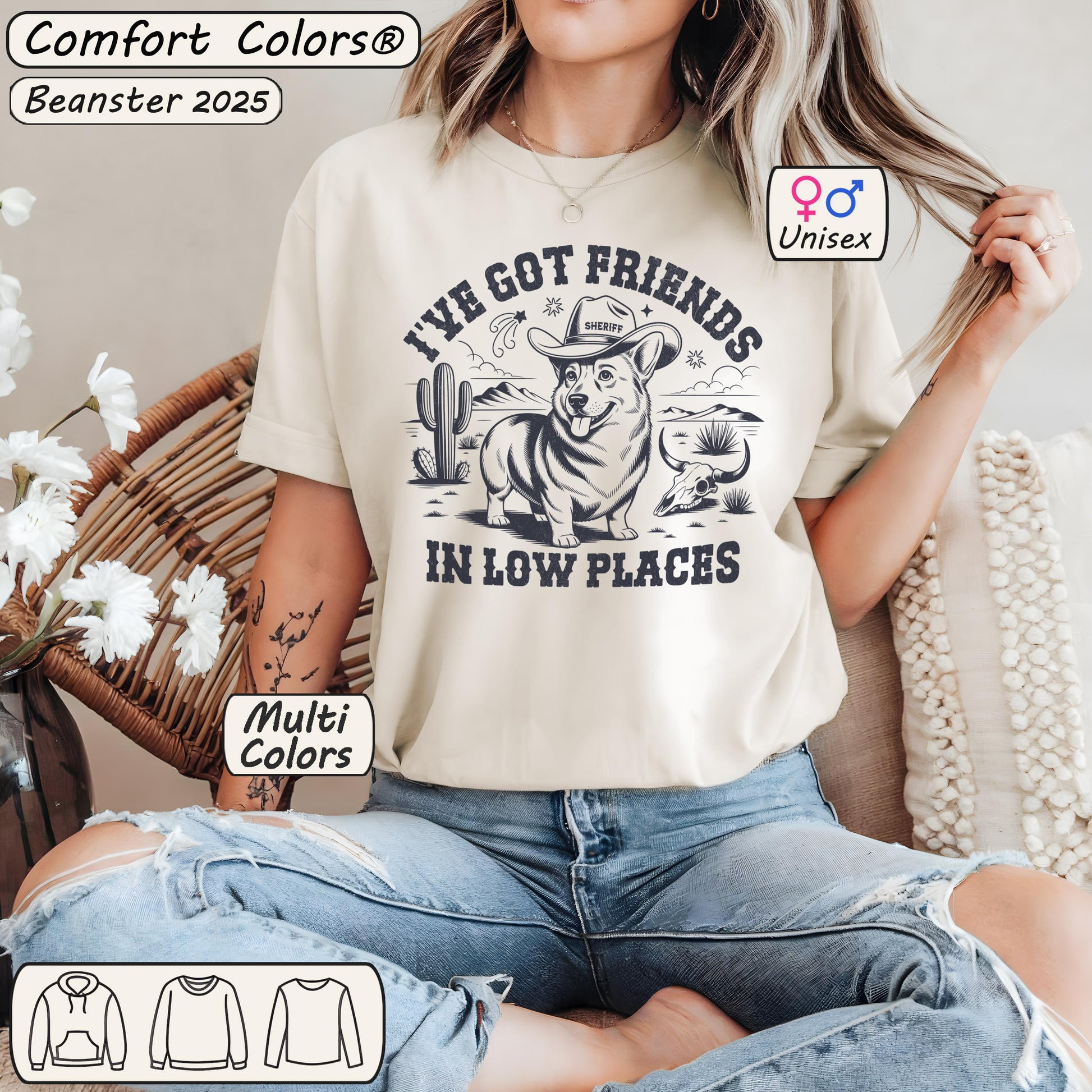 Vintage Western Corgi Shirt – Customizable ‘Friends in Low Places’ Tee