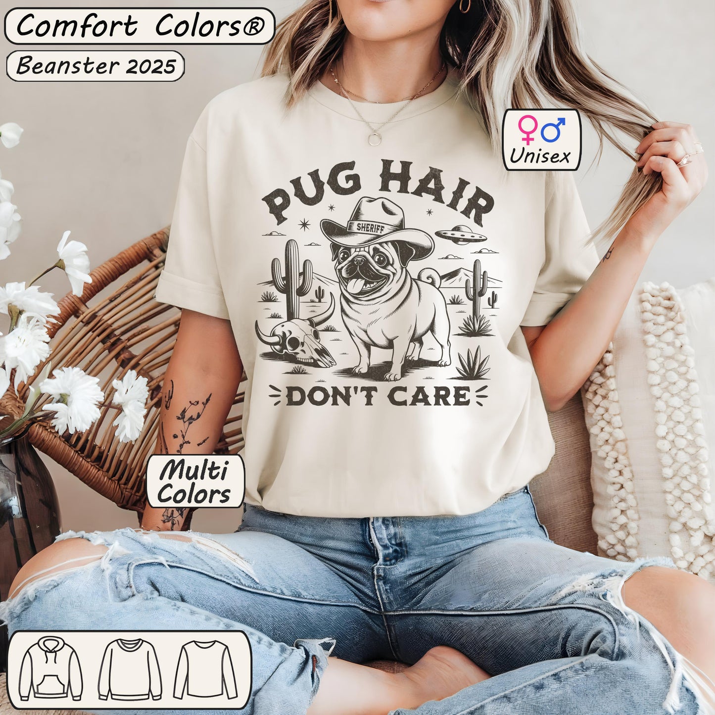 Vintage Western Pug Shirt – Customizable Pug Hair Don’t Care Tee