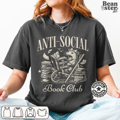 Funny bookworm graphic tee with anti social reading quote