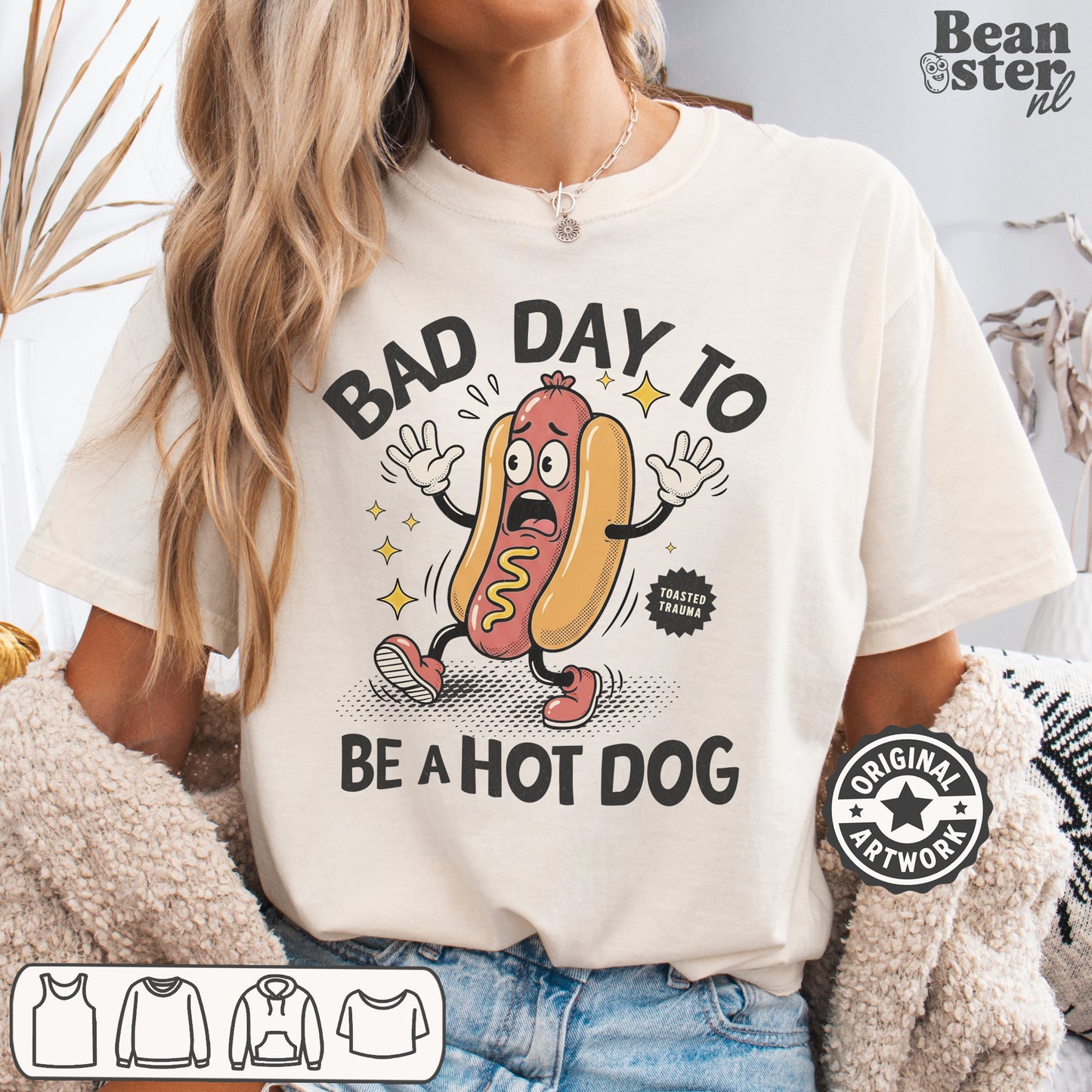 Bad Day To Be A Hot Dog t-shirt with retro hotdog mascot