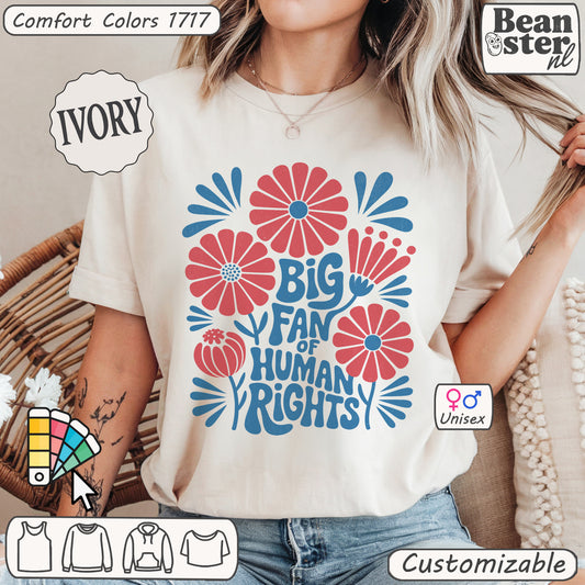 Colorful floral graphic tee promoting equality and social justice