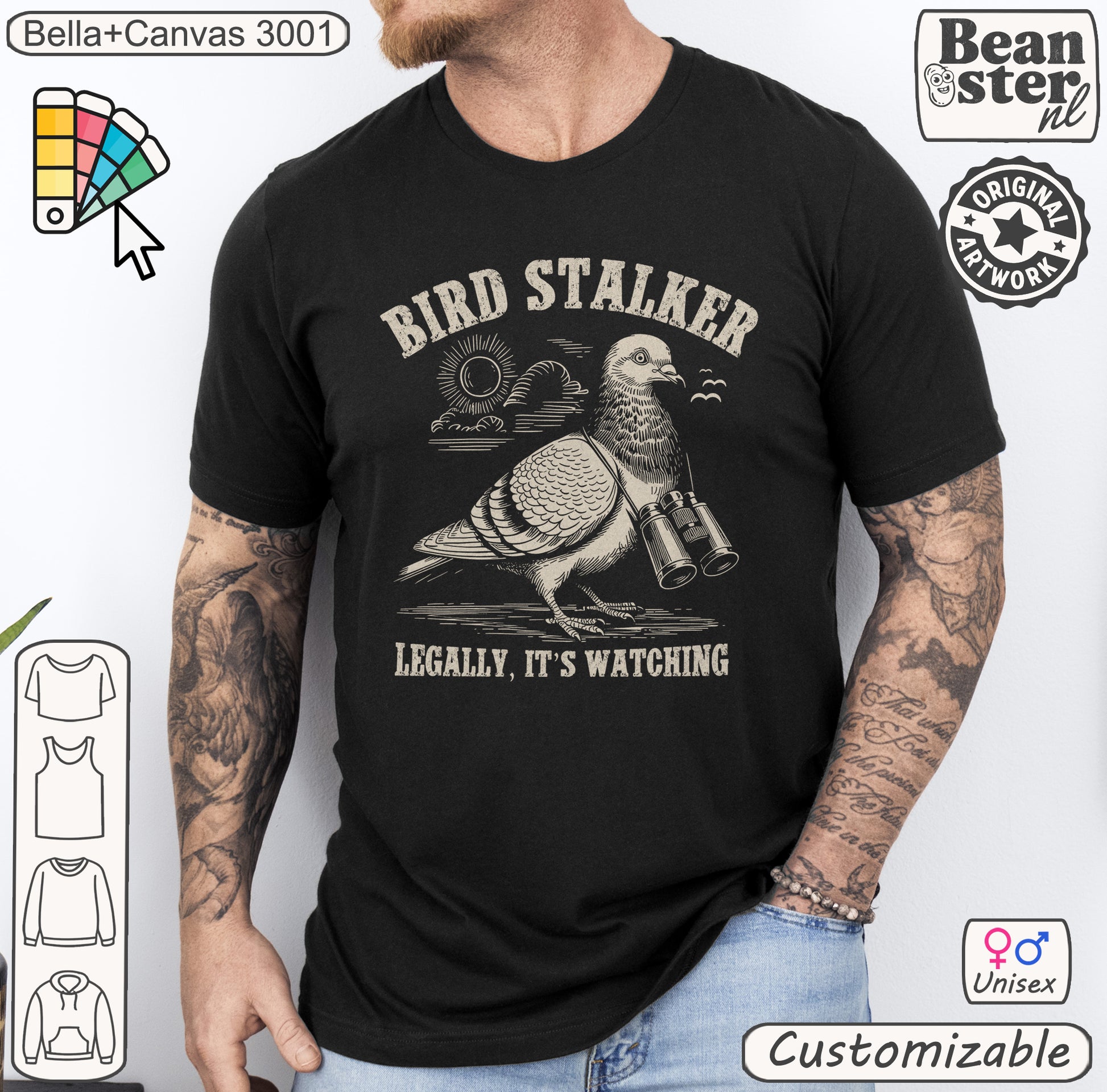 Casual unisex birdwatching graphic tee