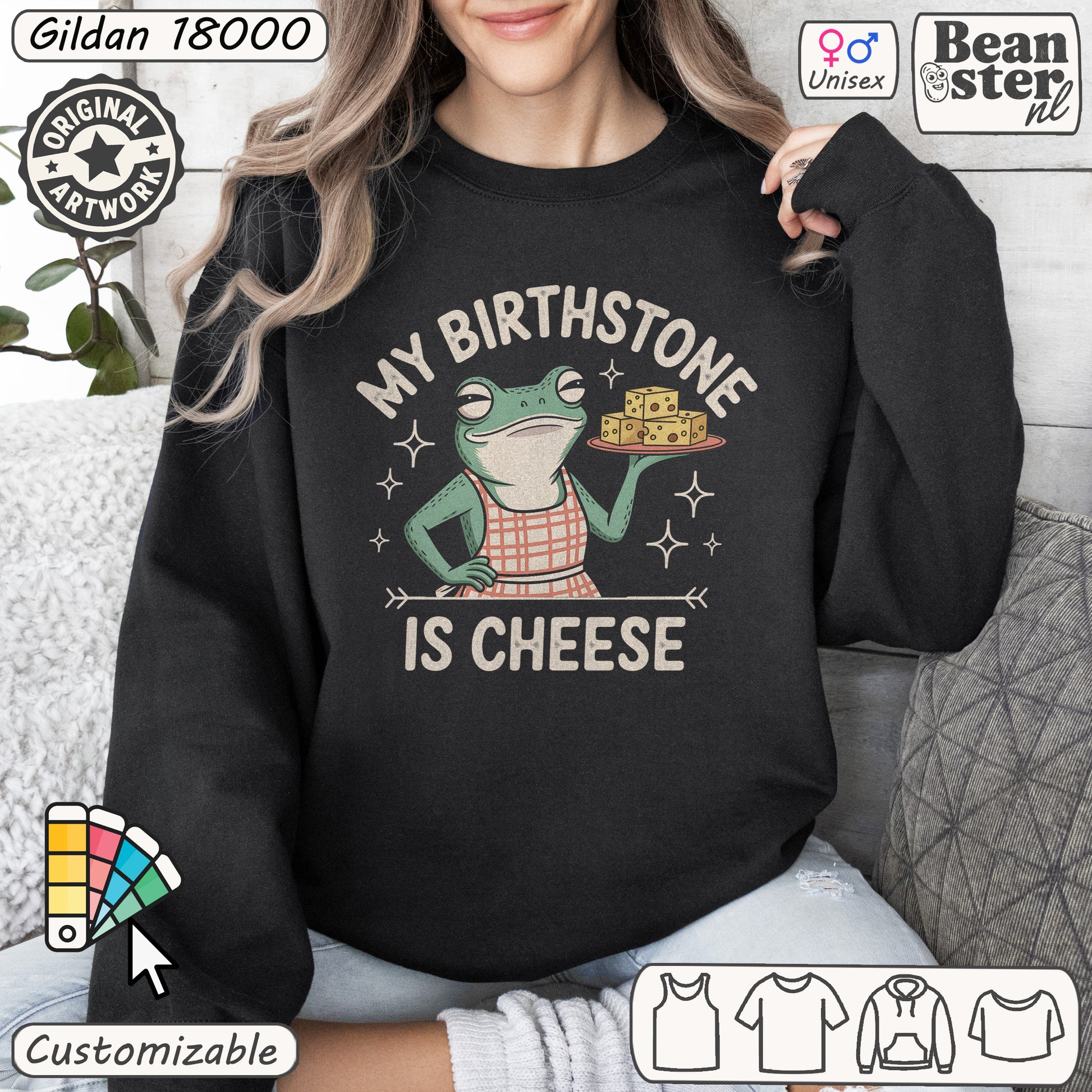Cozy retro graphic frog pullover for cheese lovers and meme fans