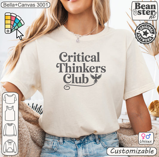 Brainy Critical Thinkers Club shirt with clean text design