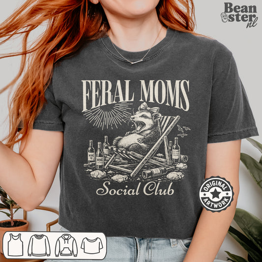 Feral Moms Social Club funny mom life t-shirt with bold text design