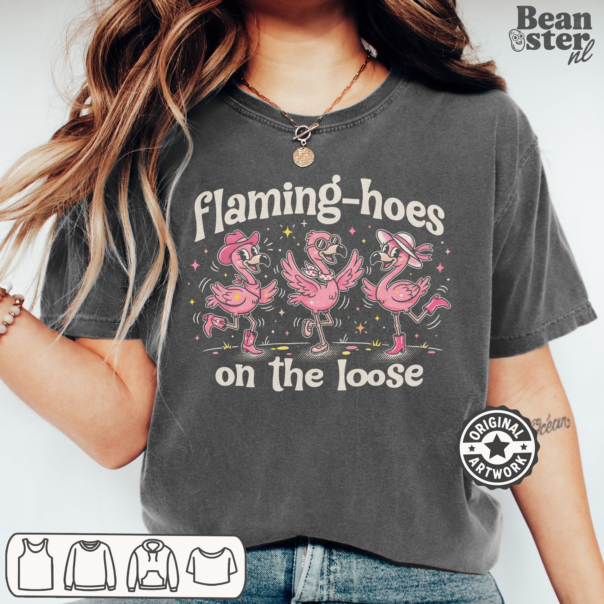 Trendy flamingo humor tee for girls trip bachelorette party outfit