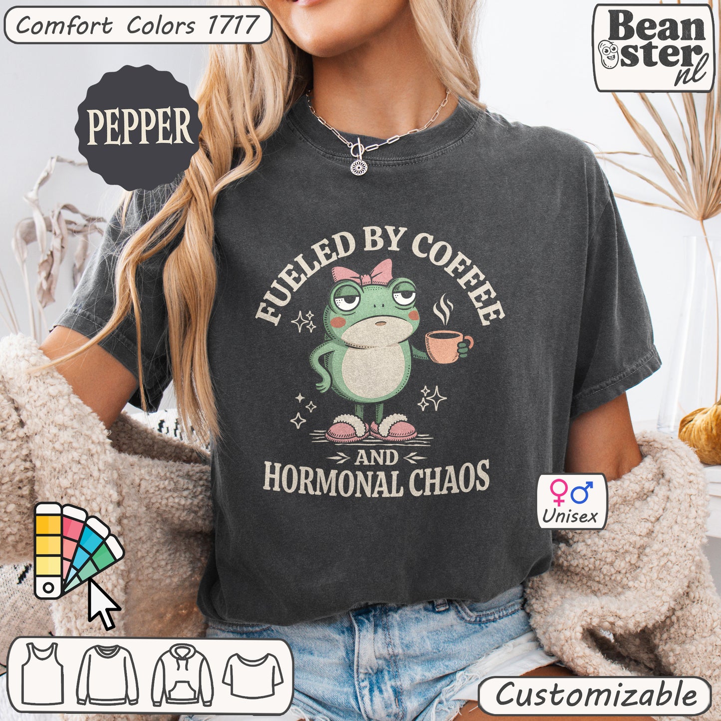 Coffee & Hormonal Chaos Funny Frog Graphic Tee