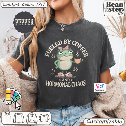 Coffee & Hormonal Chaos Funny Frog Graphic Tee