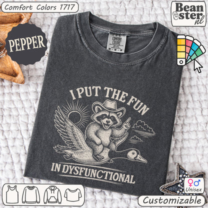 Original funny raccoon-goose design on black T-shirt