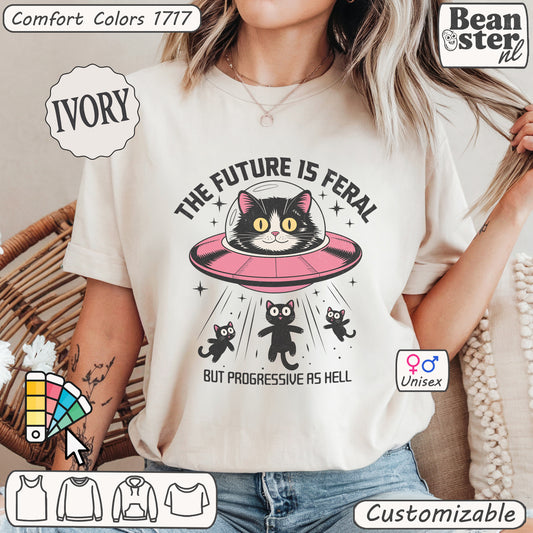 Original oversized graphic tee with space kittens for activists