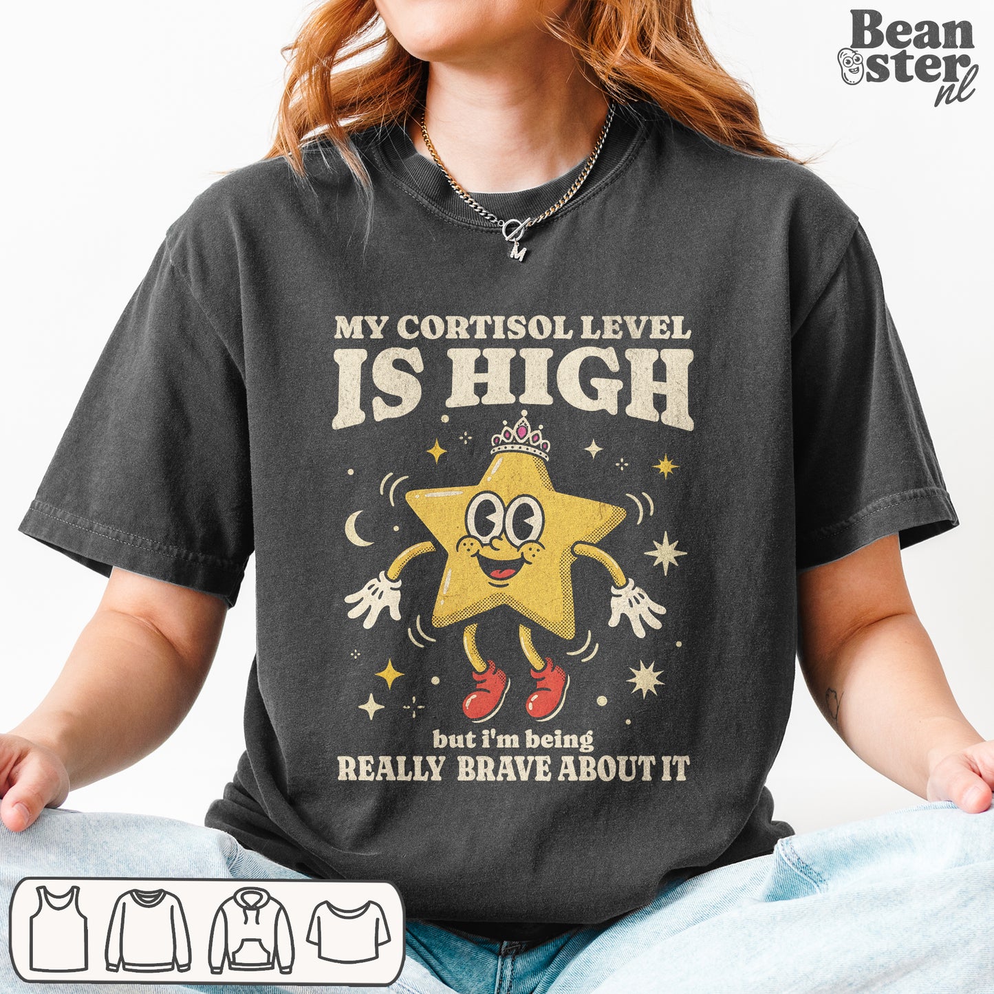 Funny cortisol graphic T-shirt with anxiety humor retro meme design