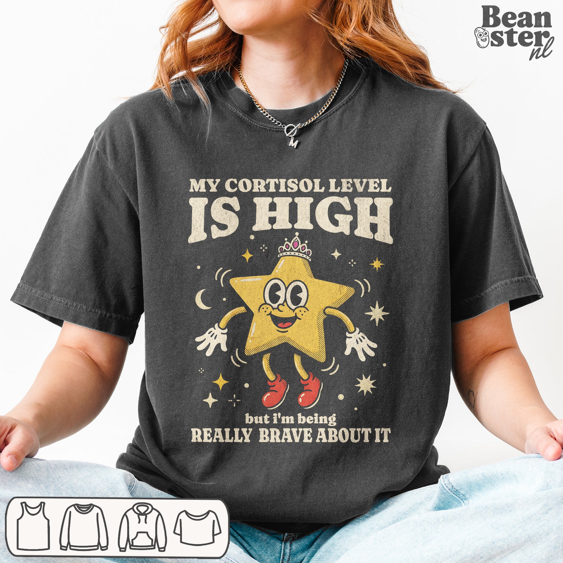 Funny cortisol graphic T-shirt with anxiety humor retro meme design
