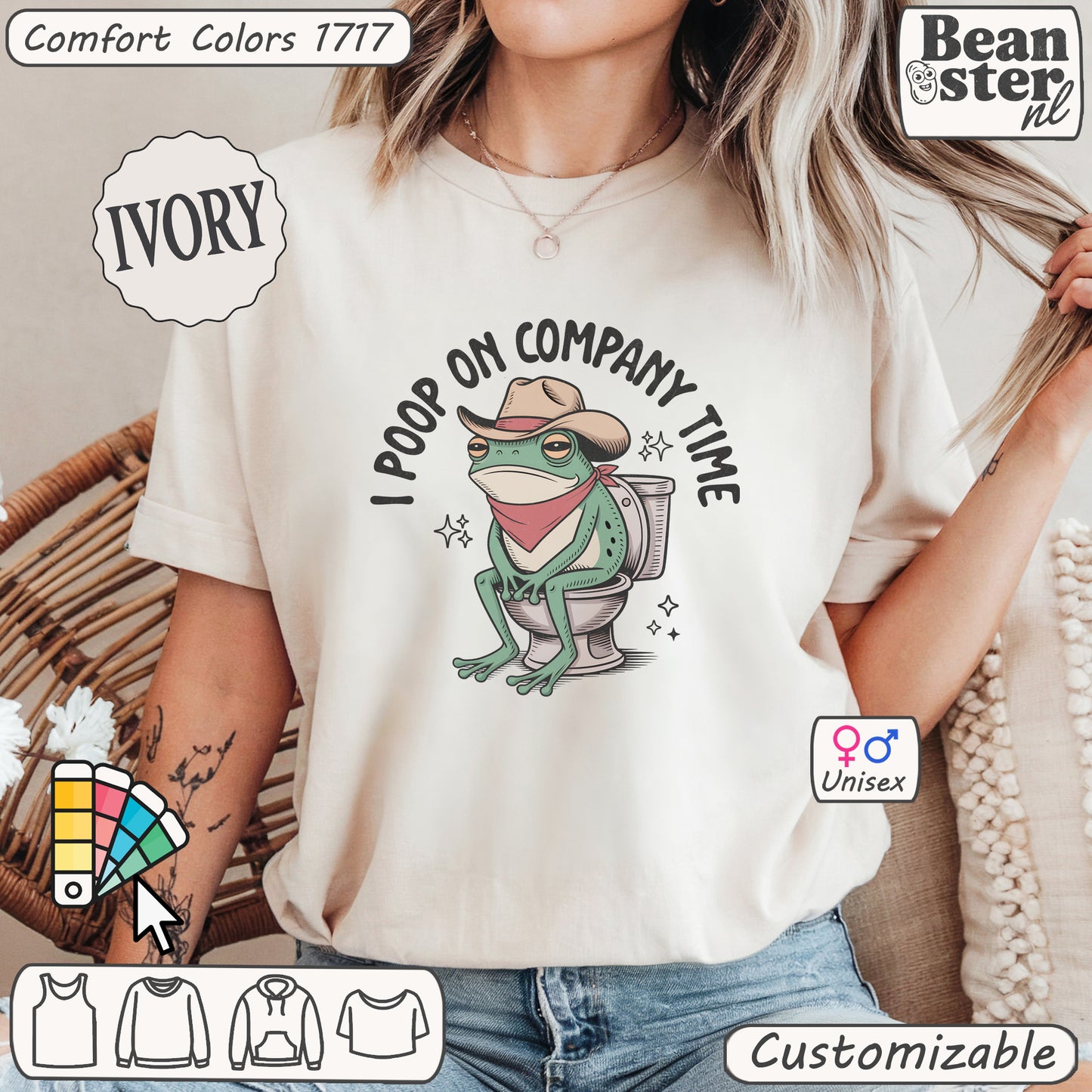 Funny frog meme shirt with text “I Poop On Company Time” – workplace humor tee