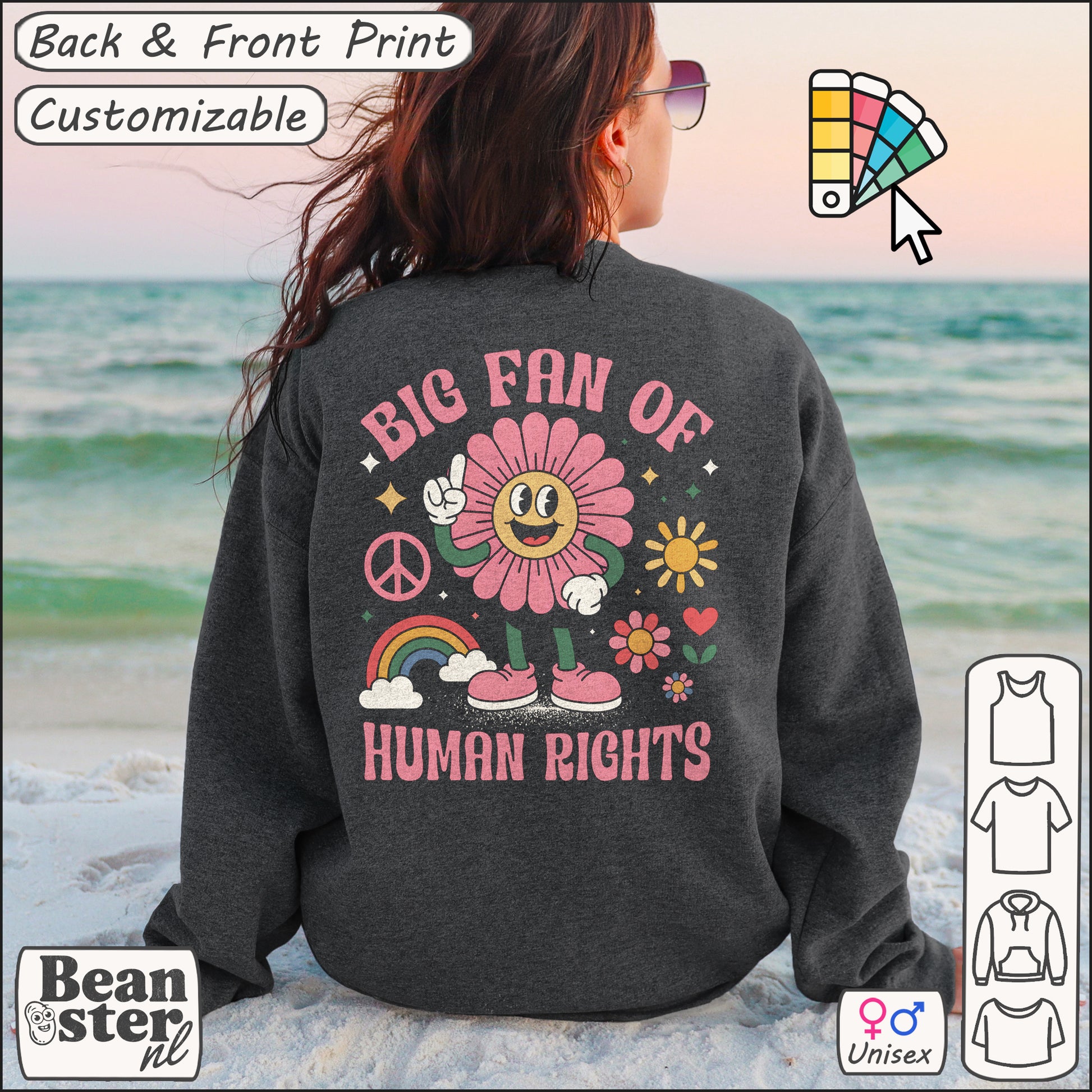 Original retro floral rainbow sweatshirt, subtle AntiTrump gift, feminism activist sweater, cozy and stylish for protests or casual wear