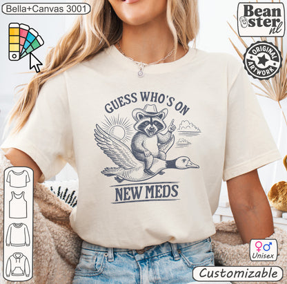 Vintage style raccoon goose humor tee with playful mental health joke text