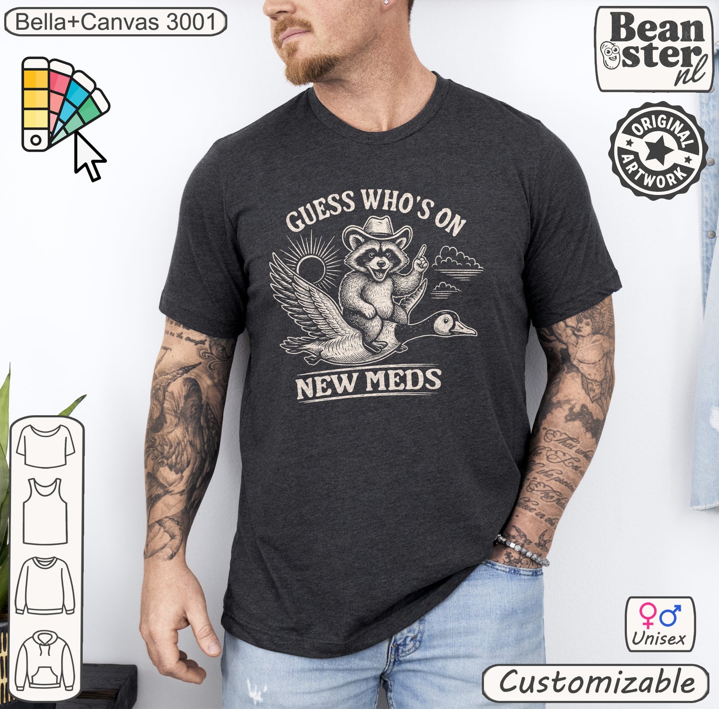 Guess Who’s On New Meds raccoon and goose funny graphic t-shirt