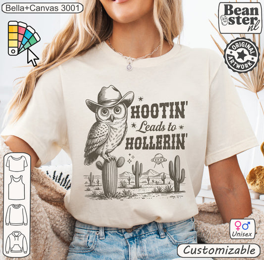Hootin Leads To Hollerin owl graphic t-shirt for country western fans