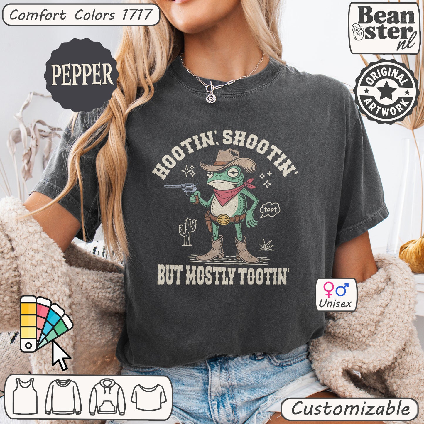 Funny cowboy frog meme t-shirt with original playful design