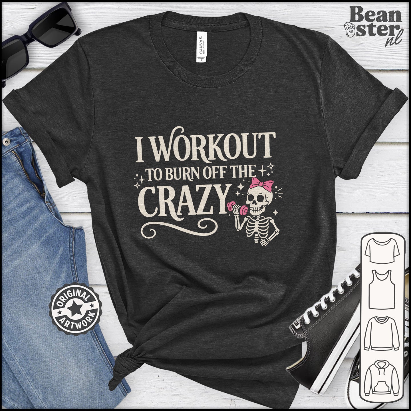 Women’s funny gym t-shirt with text I Workout to Burn Off the Crazy