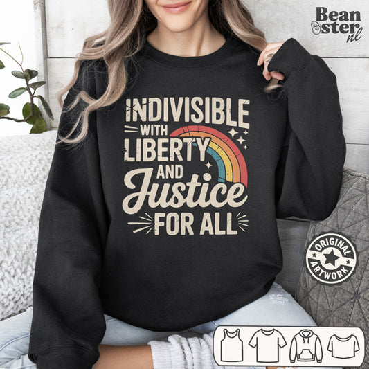 Oversized progressive sweater featuring “No One Illegal” and anti-racism slogans for leftist gifts