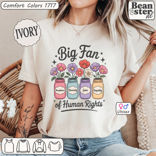 Jar graphic tee with flowers and human rights slogans, LGBTQ support