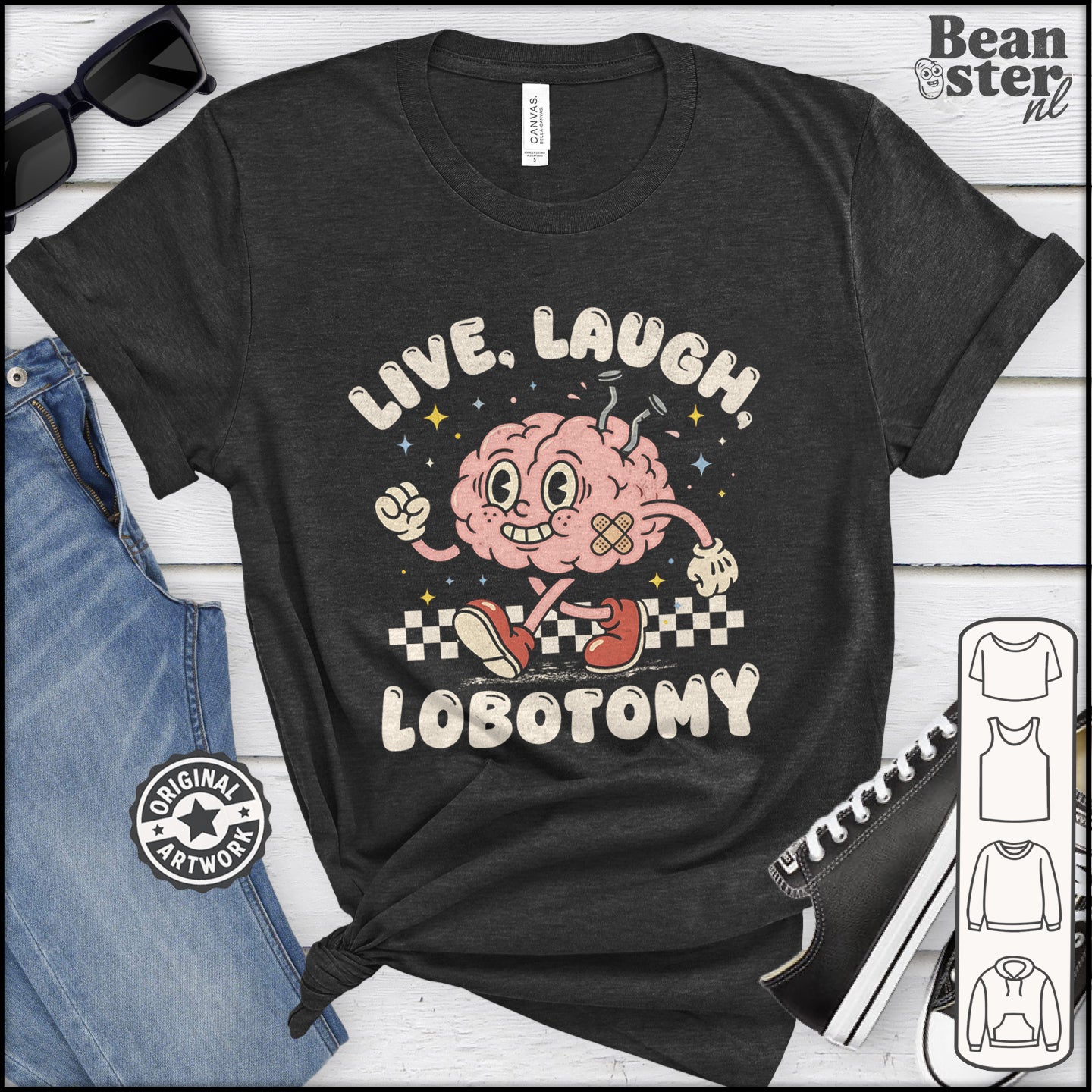 Live Laugh Lobotomy dark humor graphic tee shirt front design