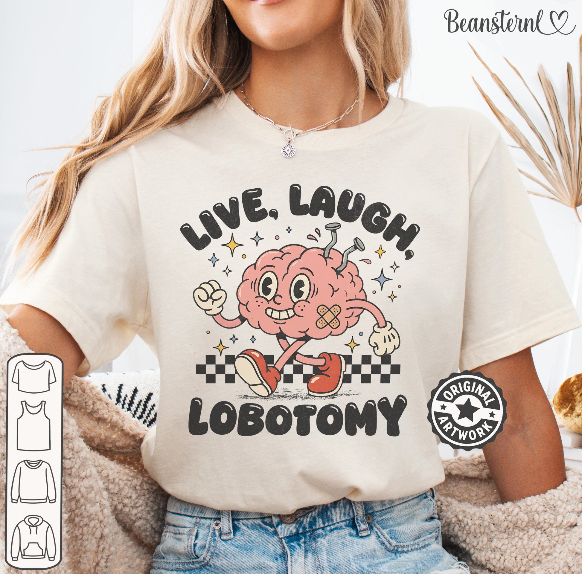 Funny meme style unisex streetwear t-shirt Live Laugh Lobotomy