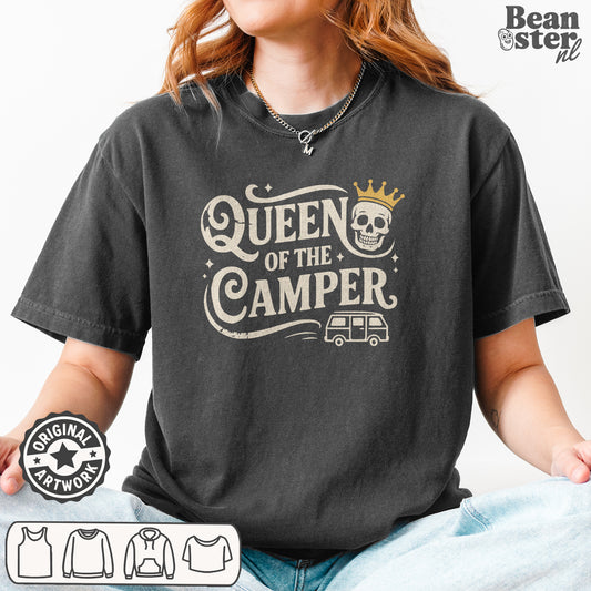 Queen of the Camper t-shirt at campsite with RV