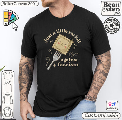 Funny anti-fascist t-shirt with ravioli graphic for protests