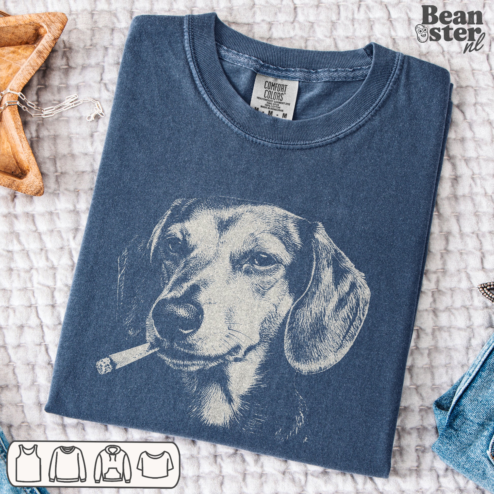 Smoking dachshund graphic tee original design illustration on unisex t-shirt