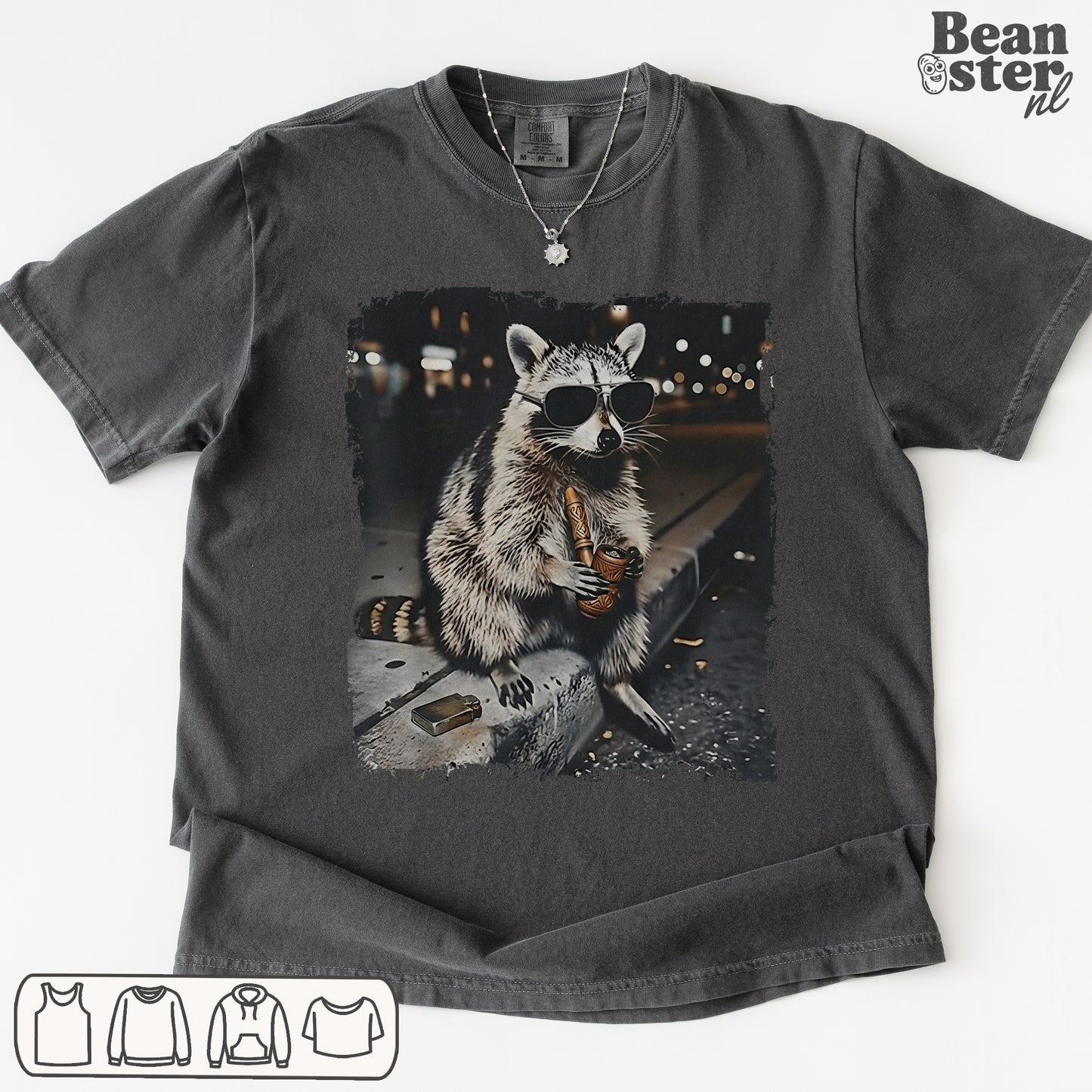 Funny raccoon meme shirt with vintage photo of raccoon smoking a bong