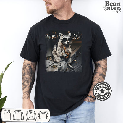 Vintage style smoking raccoon graphic tee funny animal meme shirt