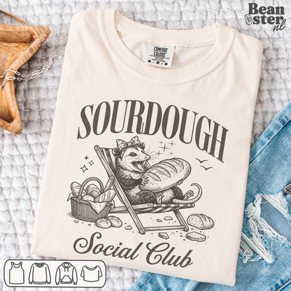 Sourdough Social Club bread lover t-shirt with bakery themed text design
