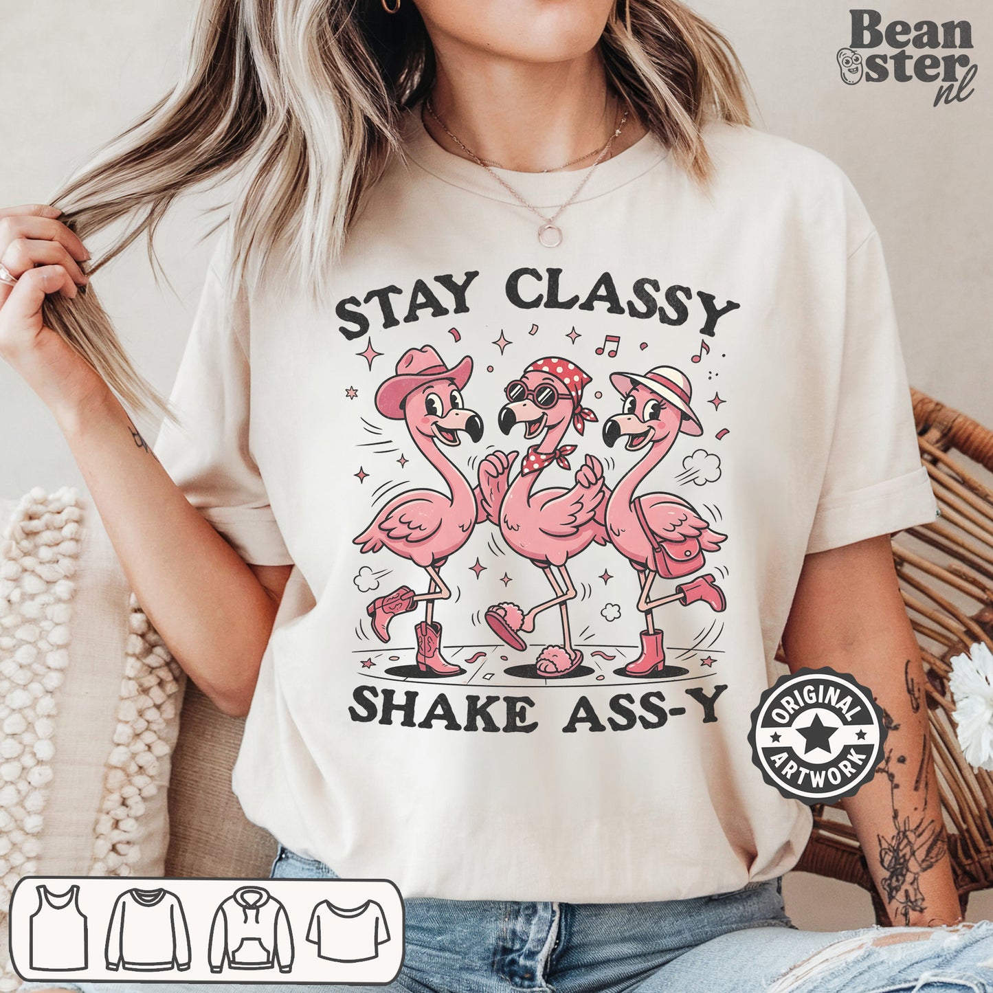 Funny Stay Classy Shake Assy slogan graphic t-shirt design