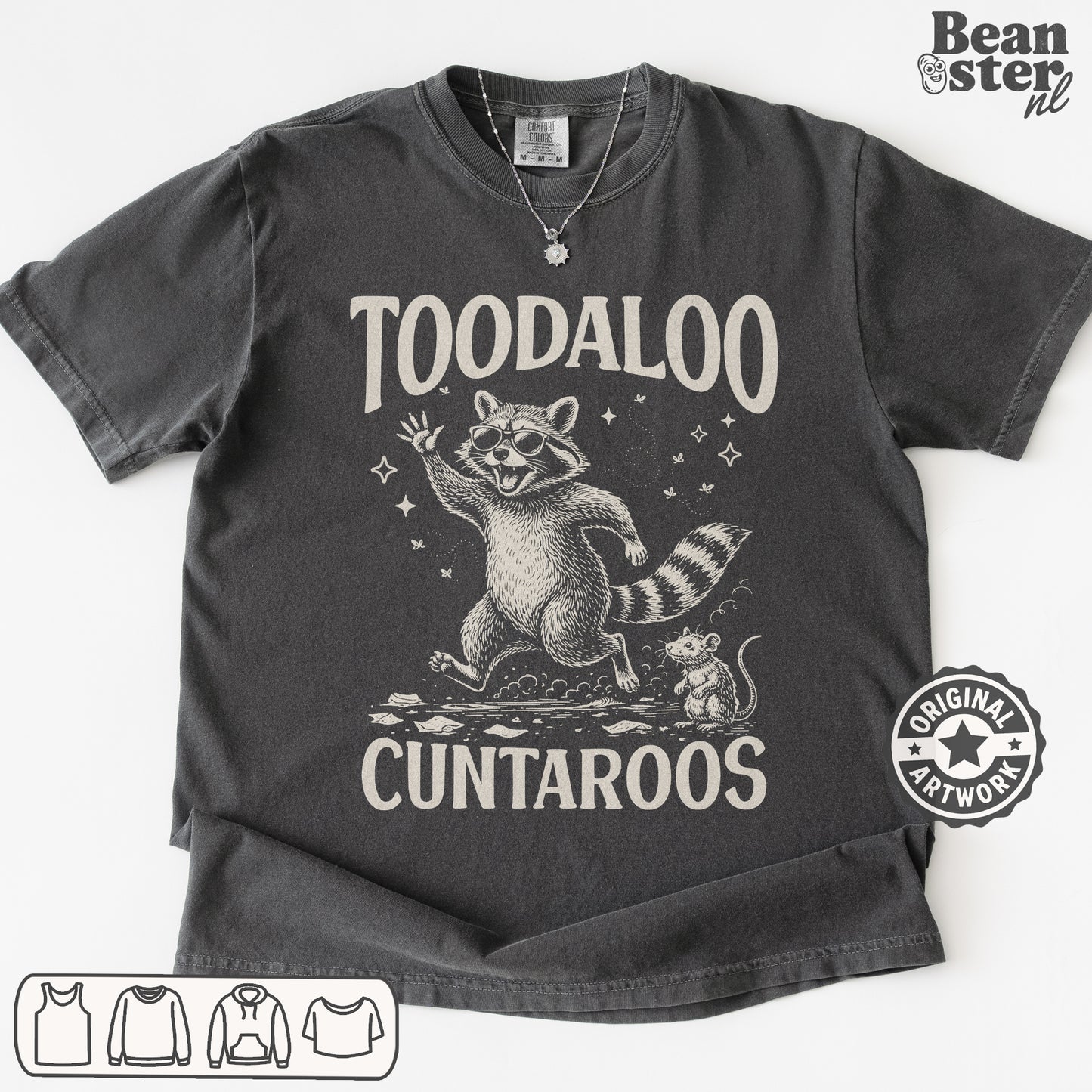Front view of Toodaloo Cuntaroos original funny graphic t-shirt with bold meme typography design