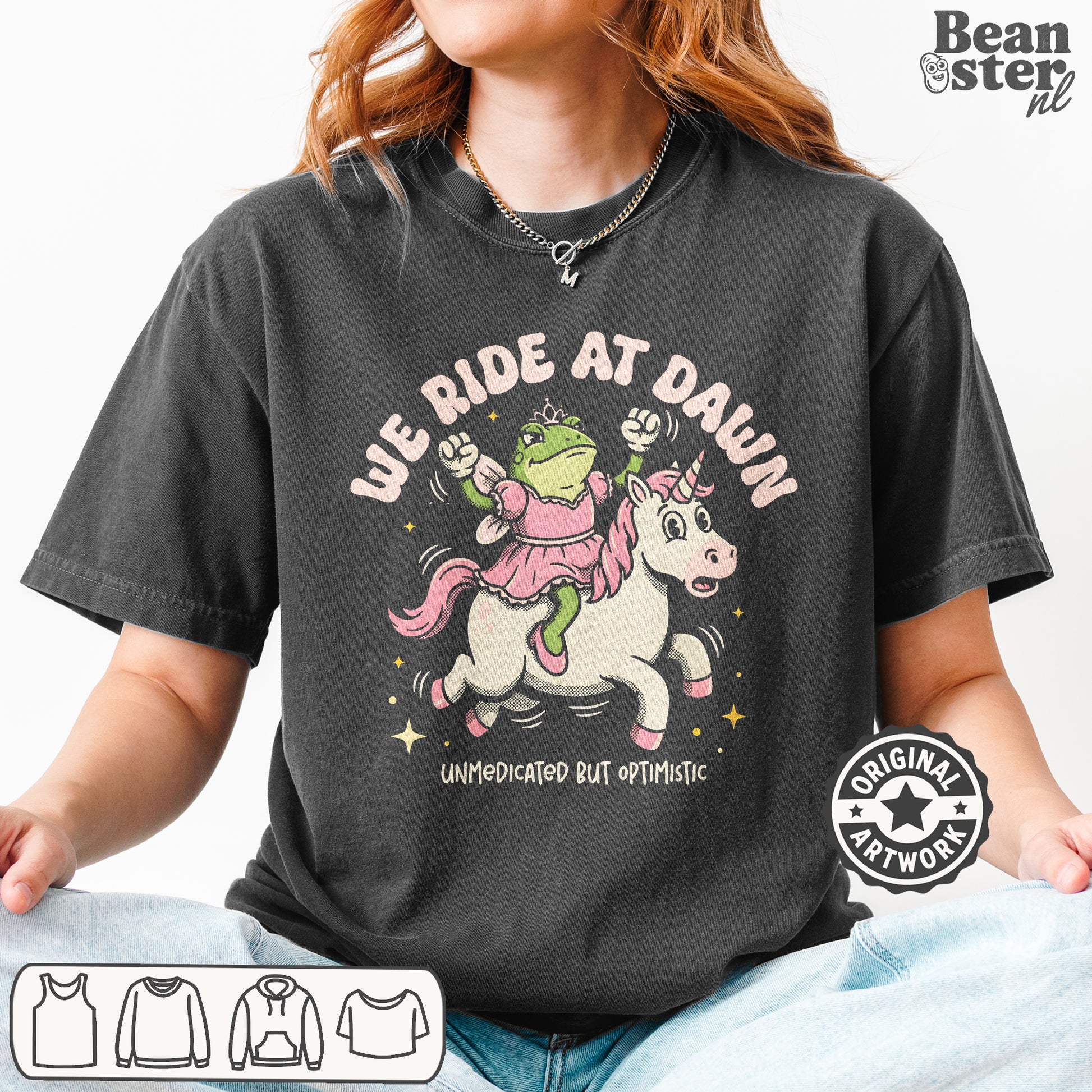 We Ride At Dawn graphic t-shirt original design cowboy fantasy streetwear aesthetic