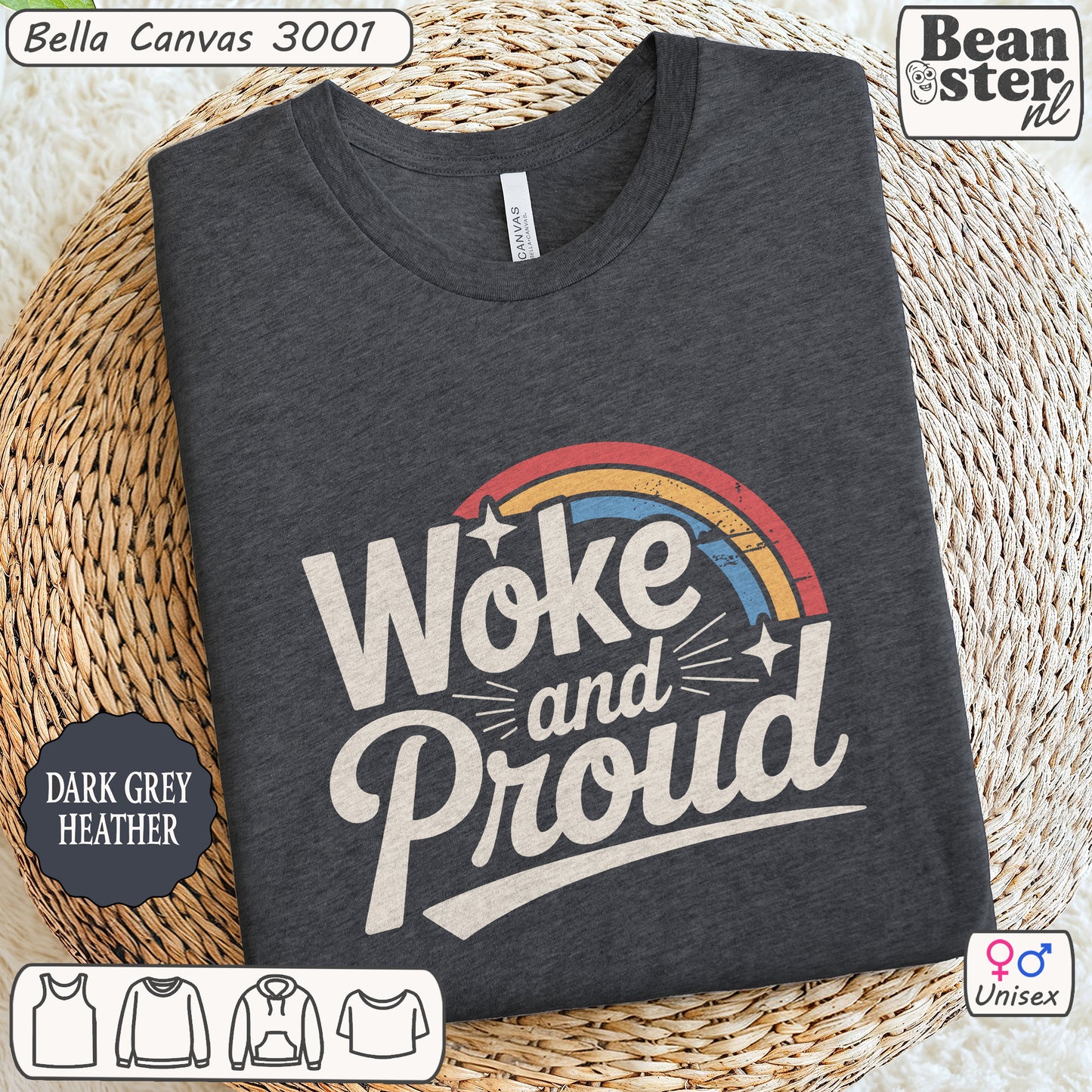Woke And Proud retro rainbow graphic t-shirt